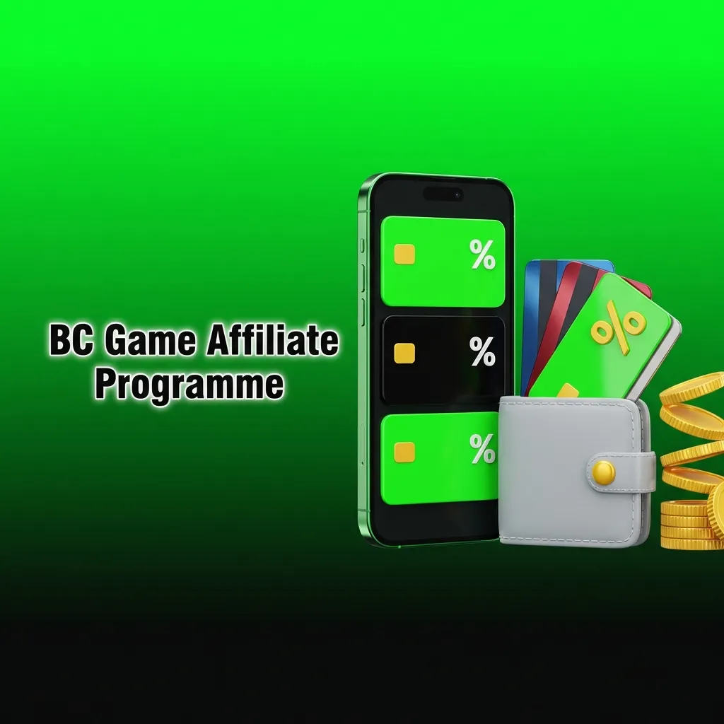 BC Game affiliate dashboard showing revenue share rates up to 40%, real-time statistics, and marketing materials